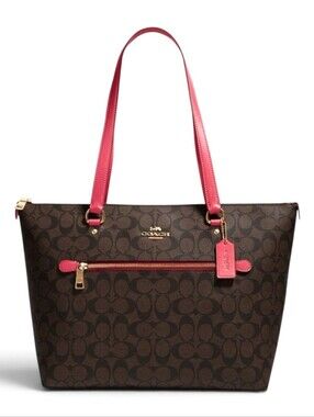 Coach Signature Canvas Tote with Pink Trim
